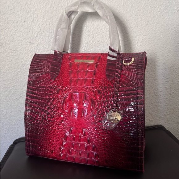 NWT BRAHMIN CAROLINE SATCHEL CROC-EMBOSSED LEATHER‎ SHOULDER BAG ROSE OMBRE
